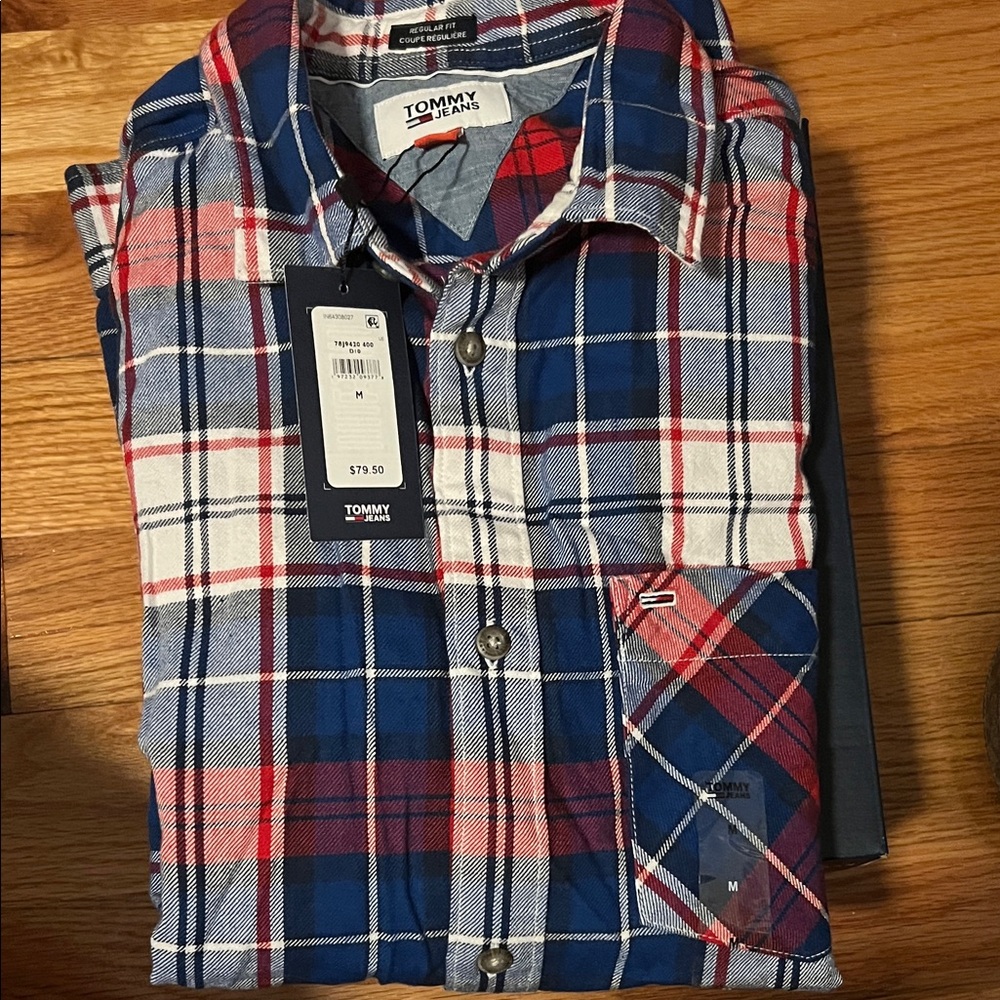 Tommy Hilfiger Men's Plaid Shirt in Red, Blue, and White